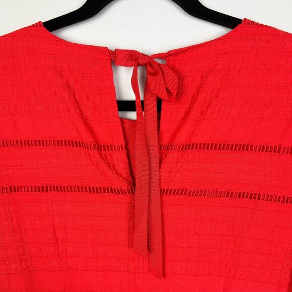 J.Crew Eyelet Flutter Bell Sleeve Shift Mini Dress Coral Orange Red Cotton Sz 4 - Picture 7 of 15